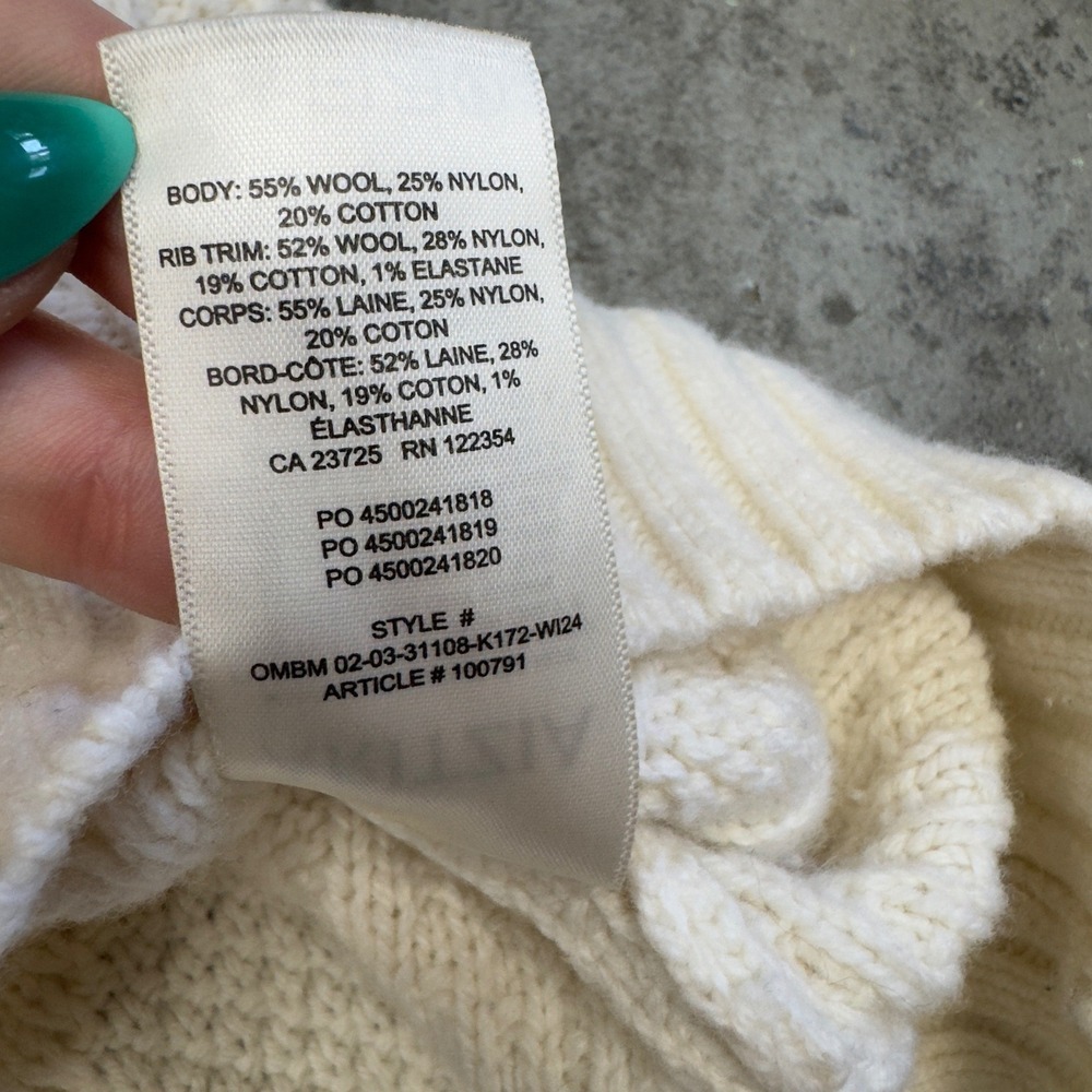 Aritzia Sunday Best Cream Wool Blend Cable Knit Sweater Small White Crewneck - Picture 6 of 9